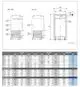 Bosch Pufferspeicher mit zwei unterschiedlichen Ansichten, einschließlich technischer Details zu Anschlüssen und Abmessungen. Grafische Darstellung und Maße in der Tabelle.
